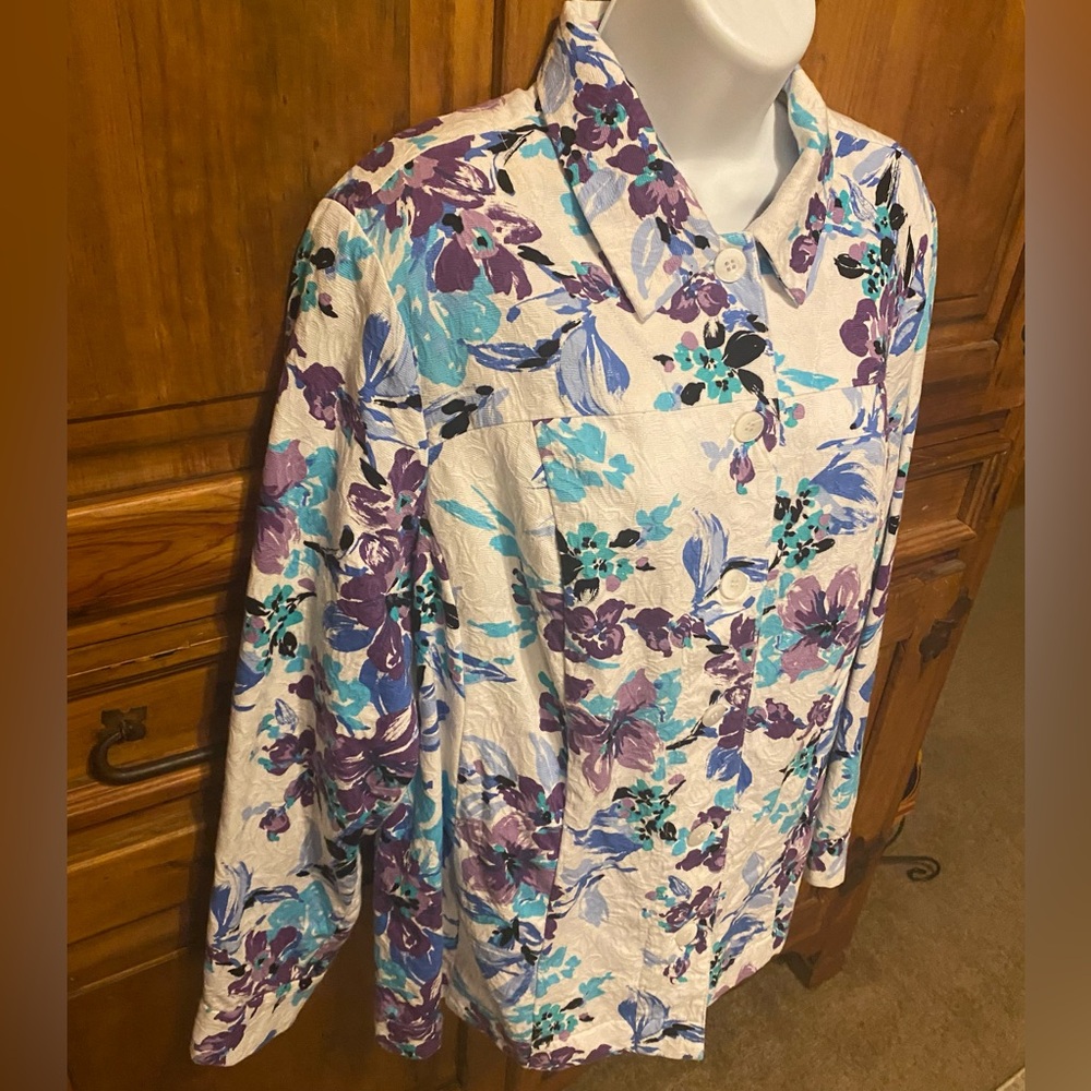 Appleseed's Women's Floral Hibiscus Jacket Blazer Grandmacore Boho Watercolor - Picture 2 of 14